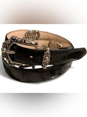 Brighton Reversible Pink/Black Alligator Texture Belt Silver Accents ML 32